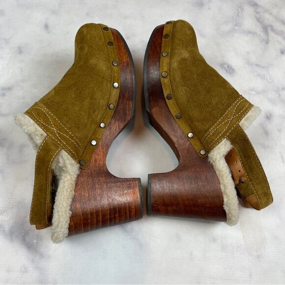 Sezane Taylor Suede Slingback Clogs Shearling Lined NWOB - Picture 7 of 12